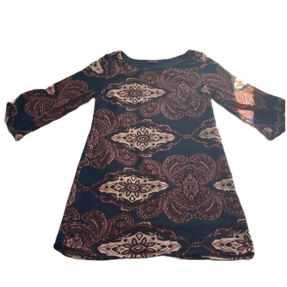 3/4 Sleeve Purple Paisley Dress